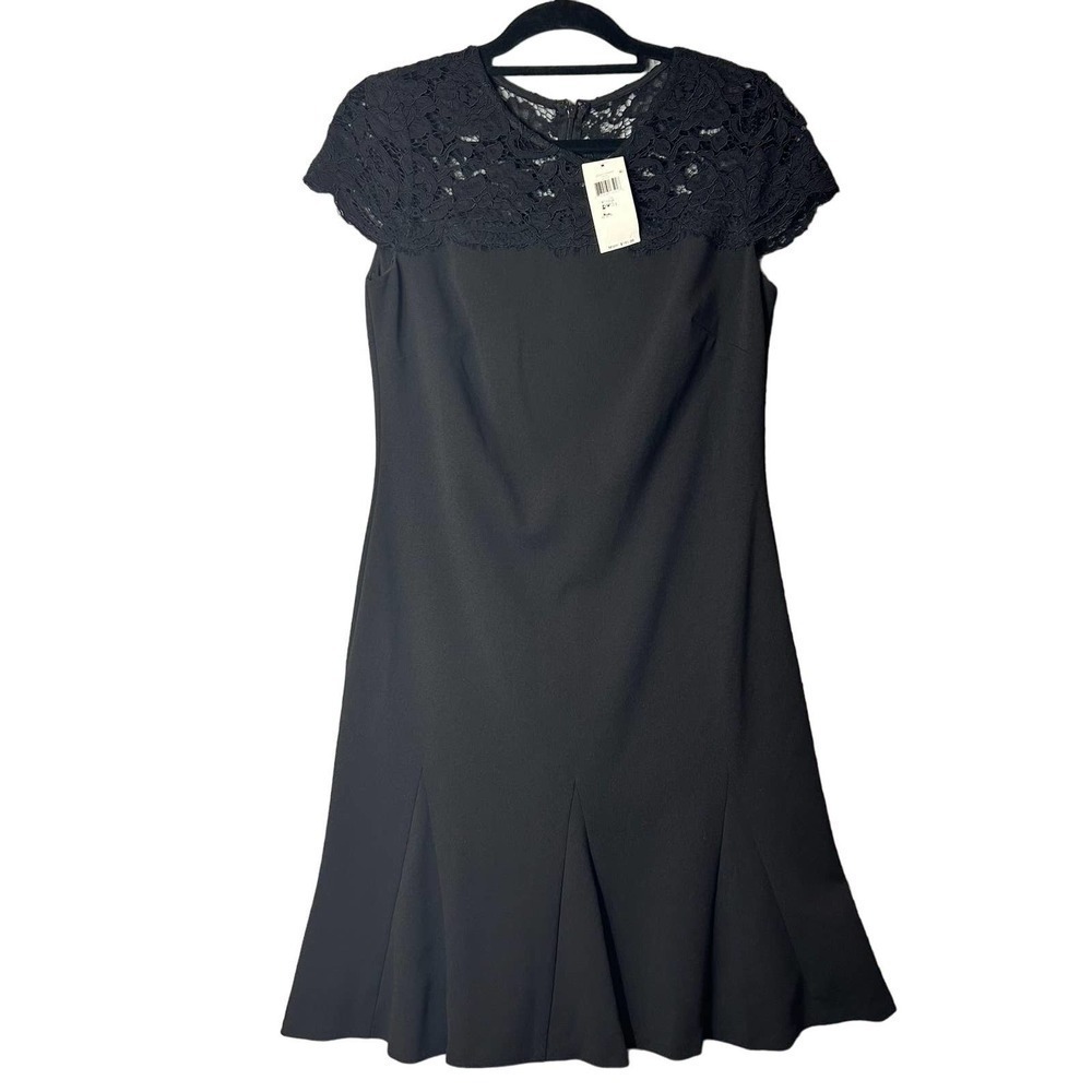 Lauren Ralph Lauren Dress Women 4 Black Yoke Lace‎ Jewel Neck MSRP $148 NEW